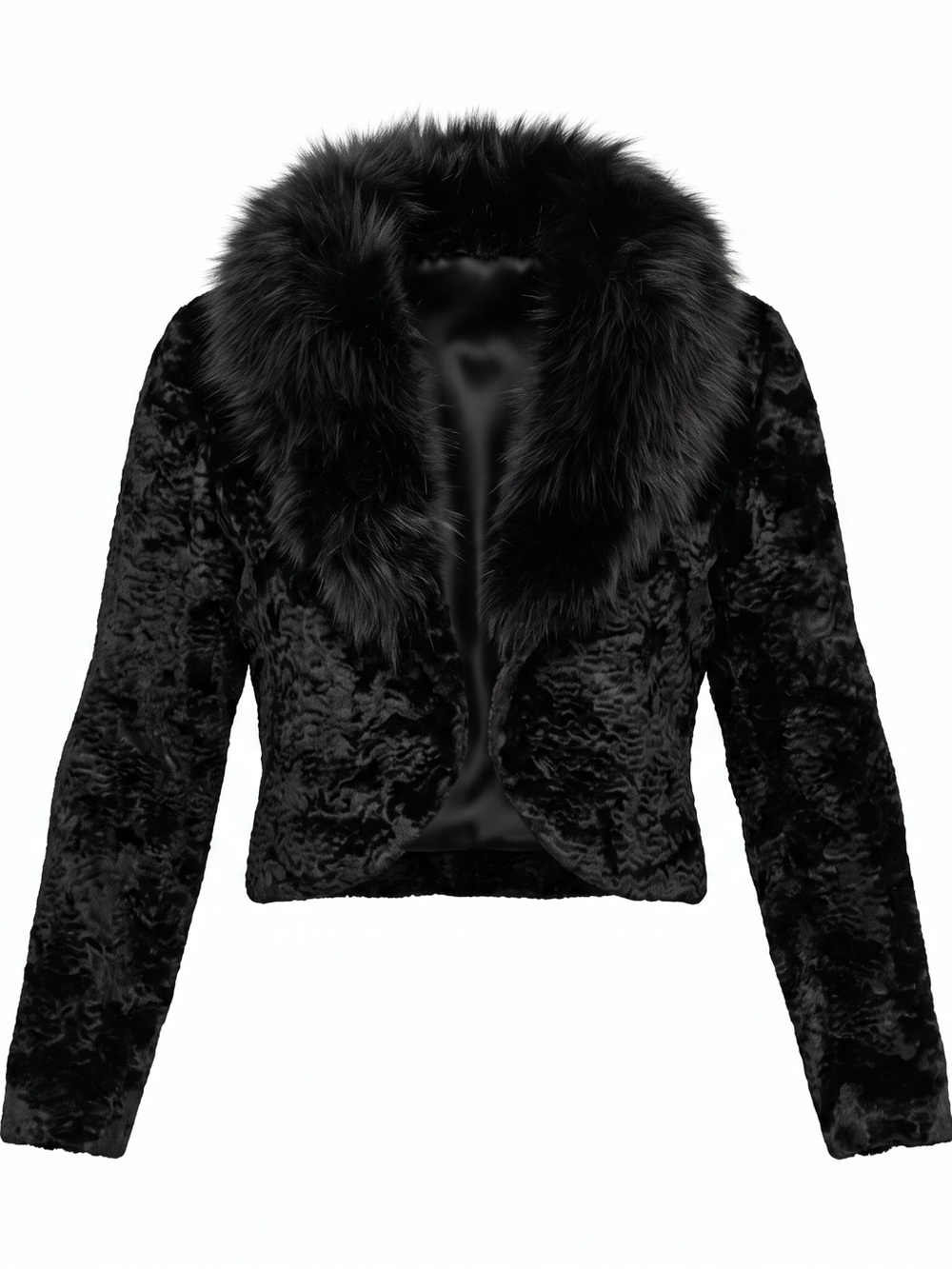 Vintage 60s Black Crushed Velvet Bolero Jacket Women’s M Fur Collar Cocktail